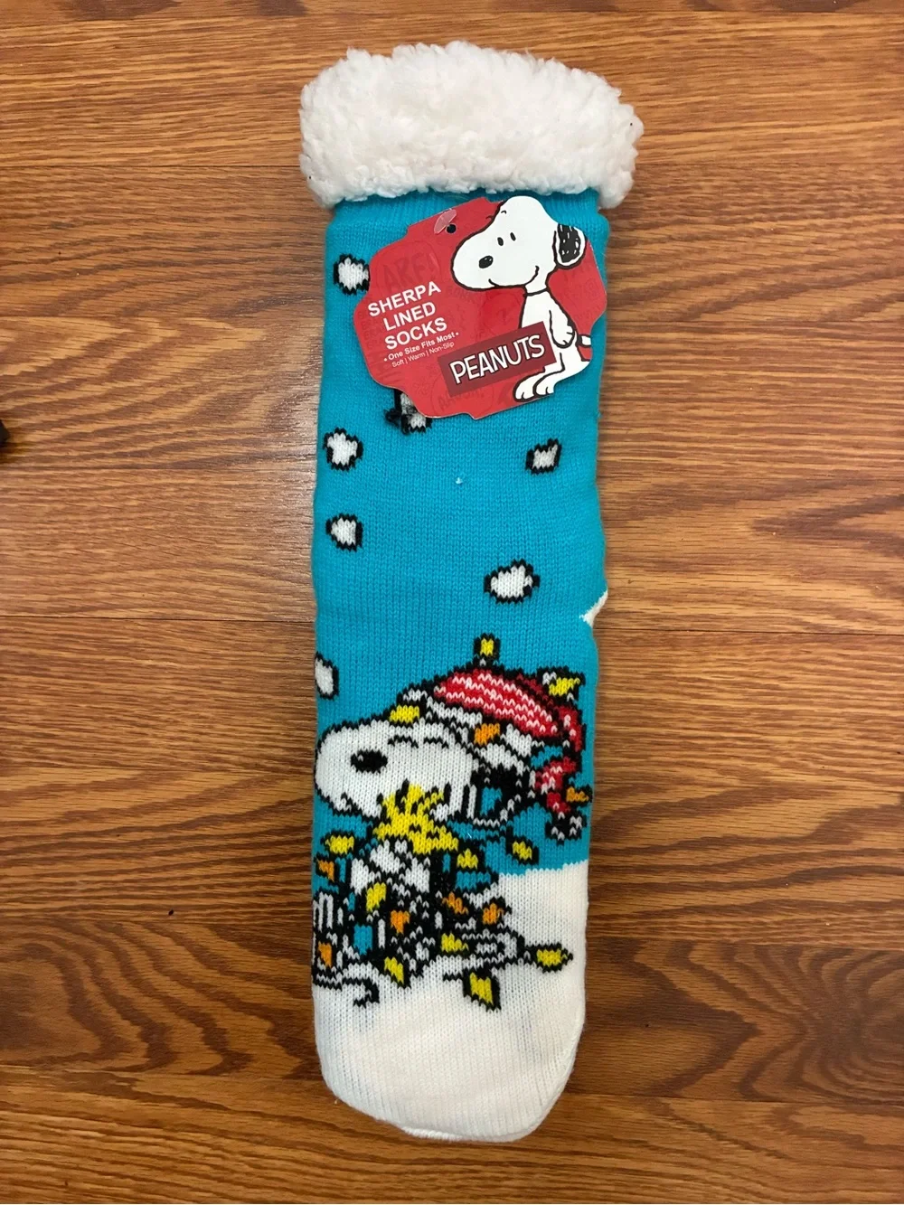 Peanuts Kids Sherpa-Lined Socks in Turquoise, White and Red
